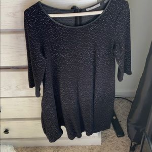 Black dress with white speckles. Crew neck